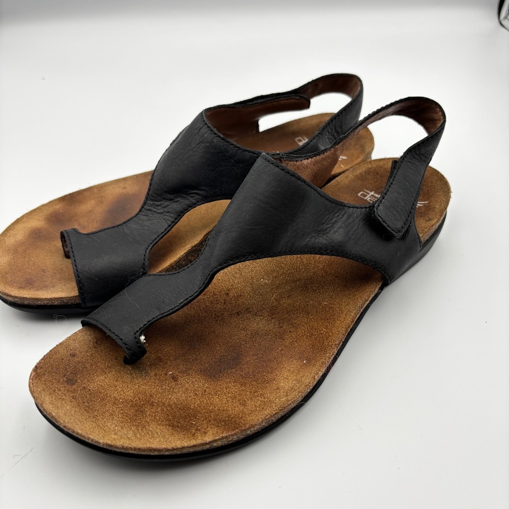 Dansko Kandi Black Leather Toe Loop Slingback Sandals Womens 38 US 7.5-8